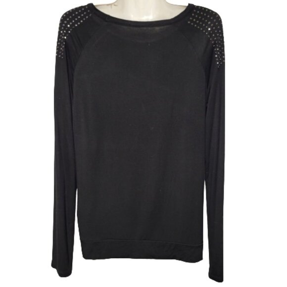 Black Long Sleeved Top with Silver Stud Accents - Picture 3 of 9